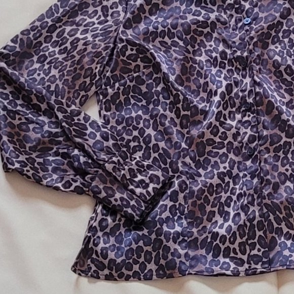 Mark Eisen Leopard Print Woman Button Down Long Sleeve Shirt Size XS - Picture 4 of 7